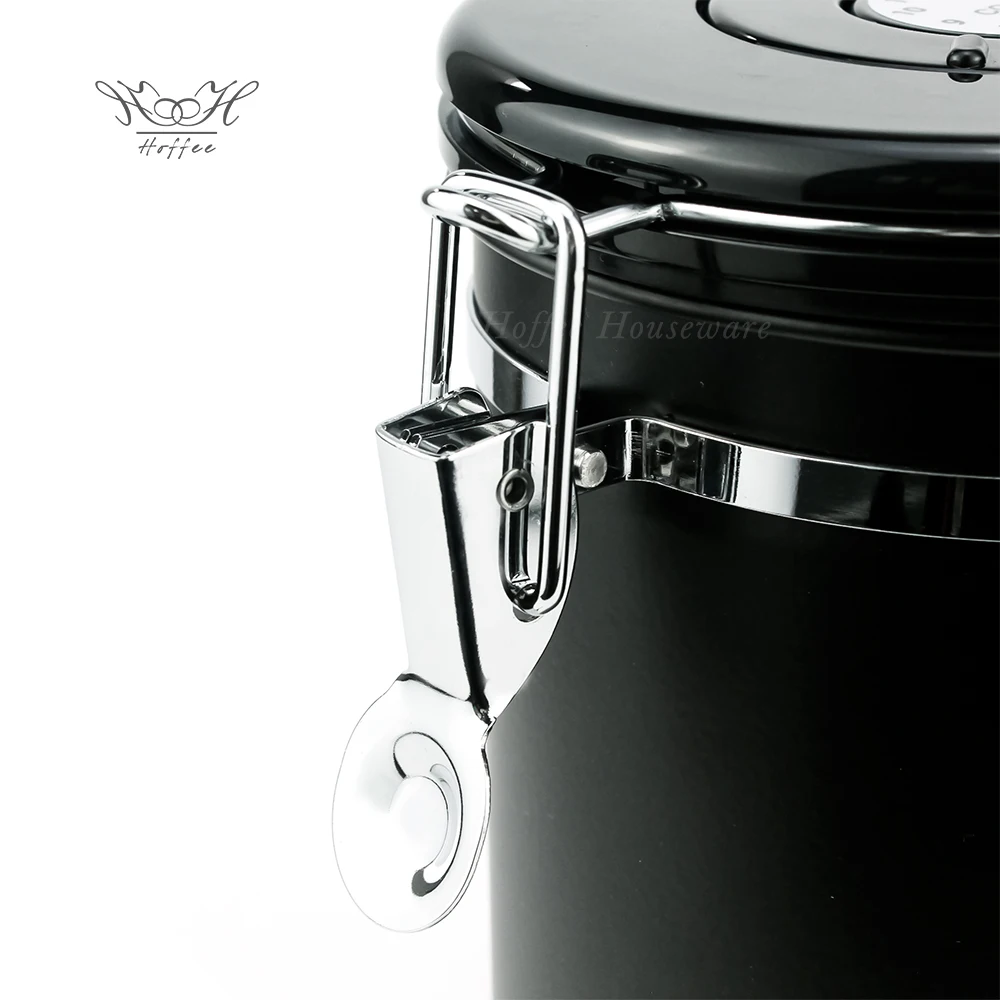 Custom Logo Silver Black Large Coffee Canister S M L Airtight With Scoop Date Tracking CO2 Valve Coffee Bean Storage Container
