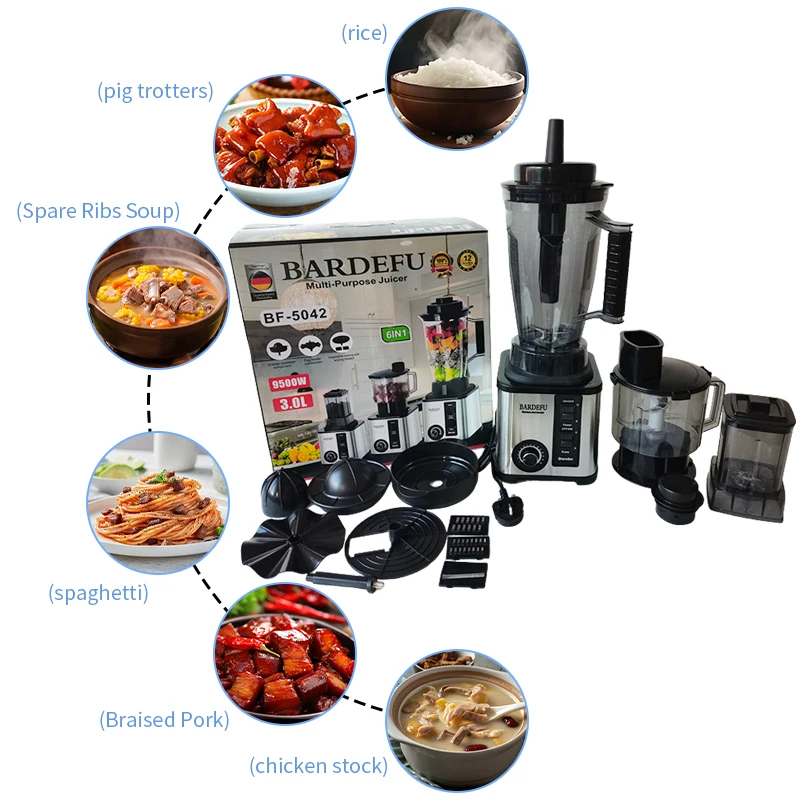 6-in-1 Commercial Stainless Steel High-Power Blender Multifunction Food Processor And Blenders For Kitchen Electric Knob Mixer