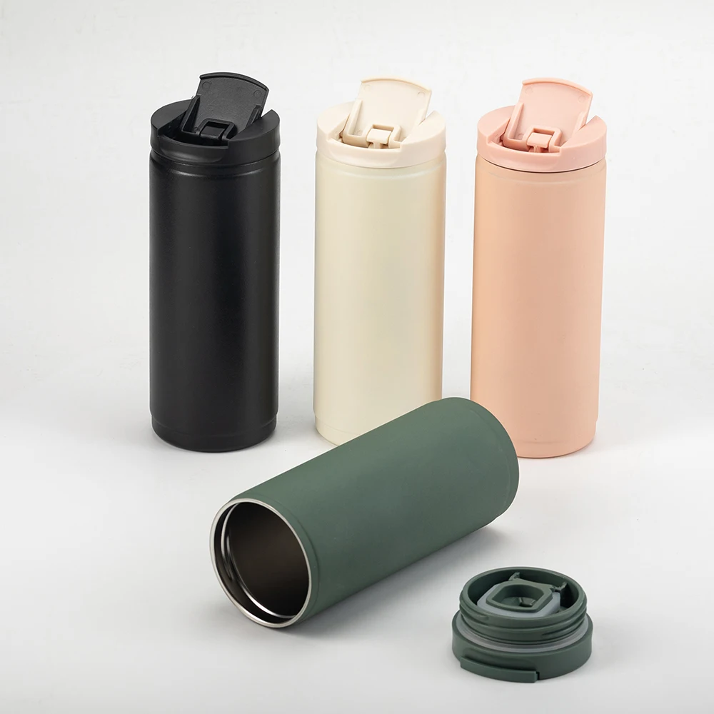 Custom Logo Portable Eco Travel Coffee Mug Leak Free 400ML Double Wall Stainless Steel Vacuum Coffee Travel Mug  Water Bottle