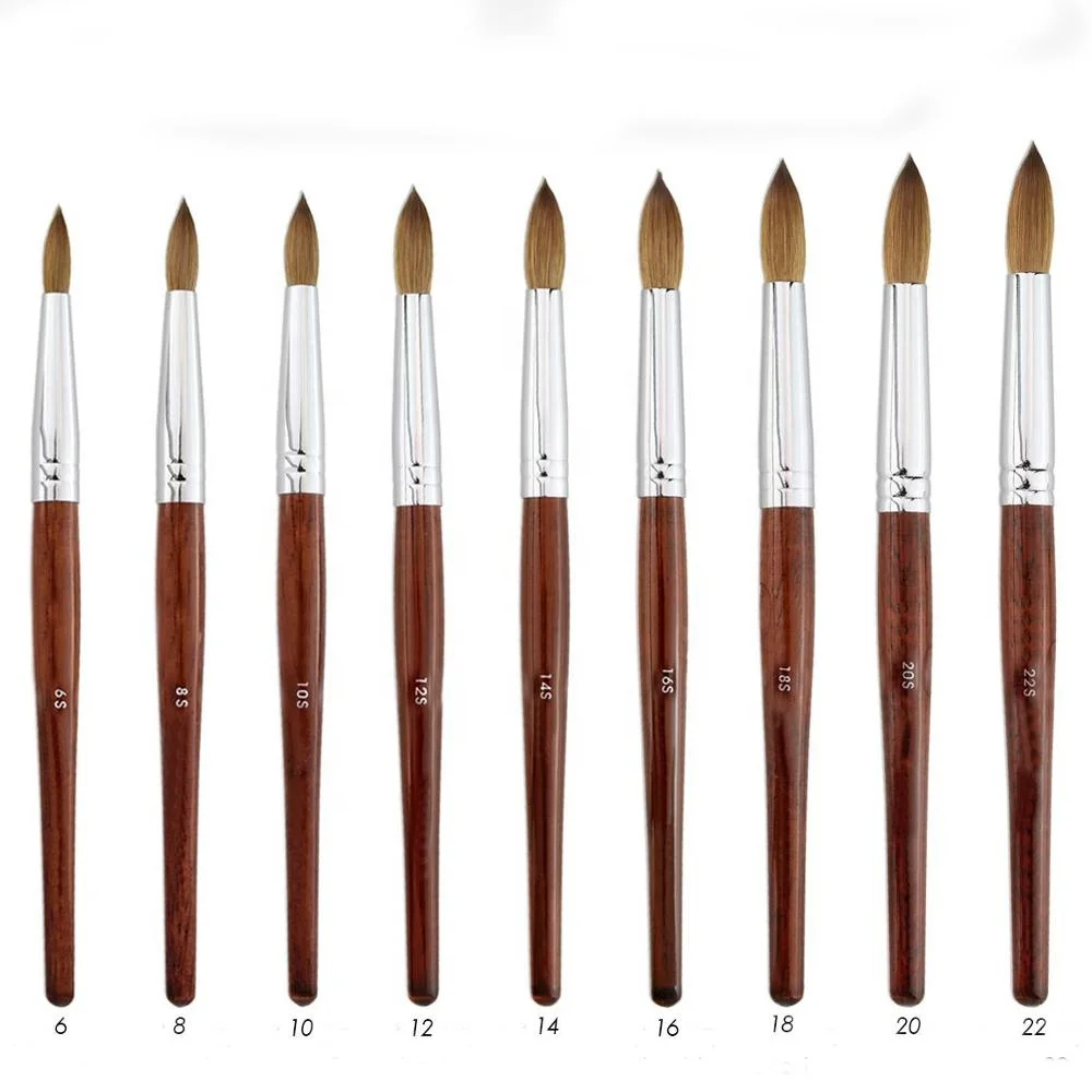 professional custom logo wood handle 100% pure  kolinsky sable hair acrylic nail brush set