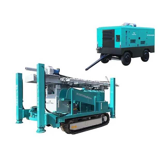 200m Well Drilling Rig Crawler Drilling Machine For Water Well Drill Rig With Air Compressor
