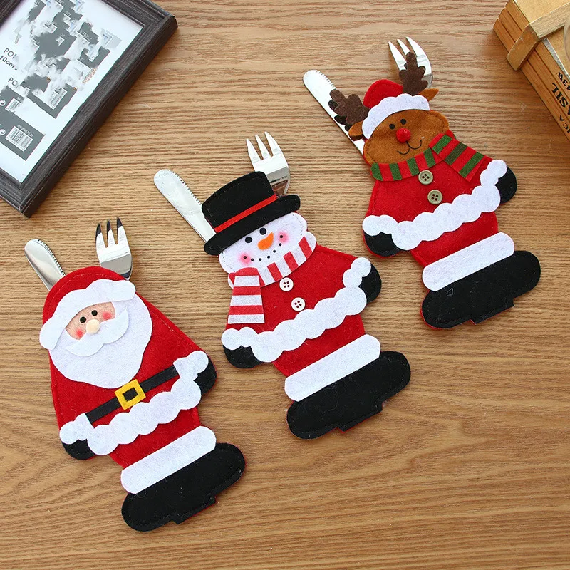 Christmas Sale Christmas Knife and Fork Bag Holder Christmas Table Decorations Snowman Elk Cutlery Holder