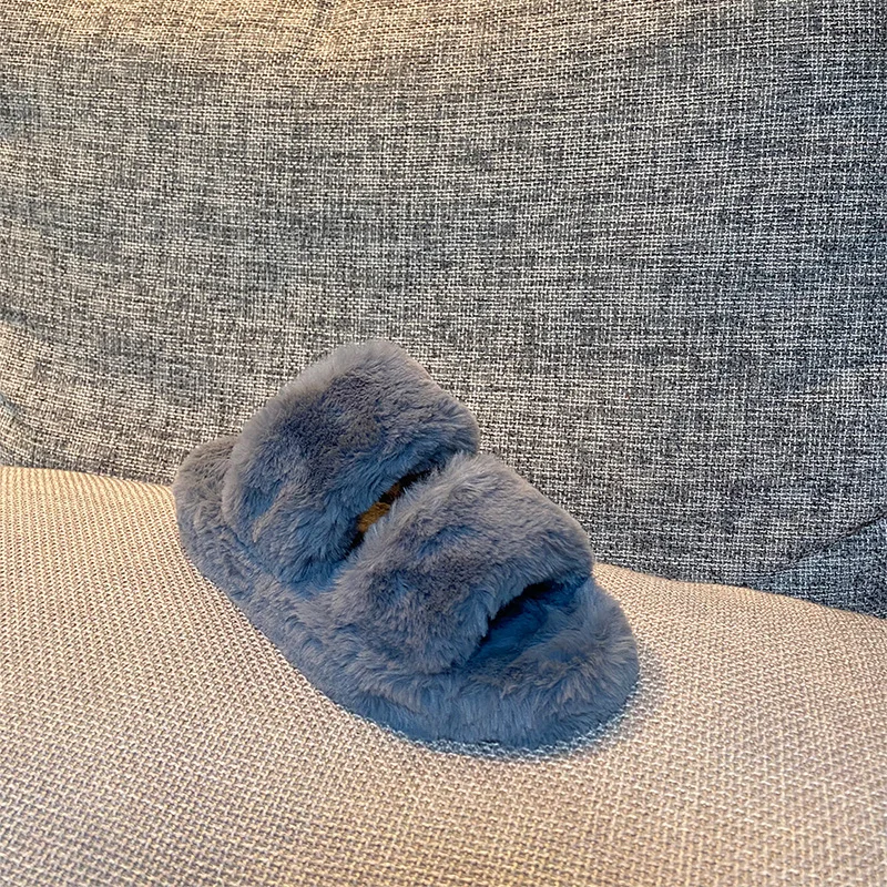 
Fashion Warm Fluffy Fuzzy Autumn Spring Real Fur Slides Slippers Faux Fur Slides 