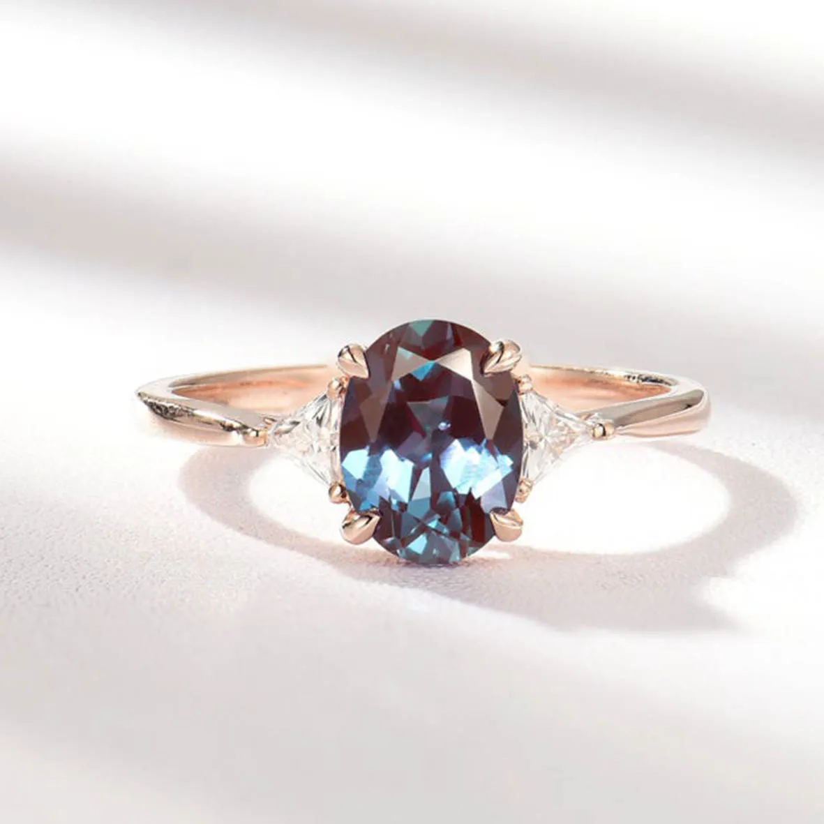 Кольца из серебра 925 пробы с покрытием розового золота овальные ювелирные изделия александрита фианитом