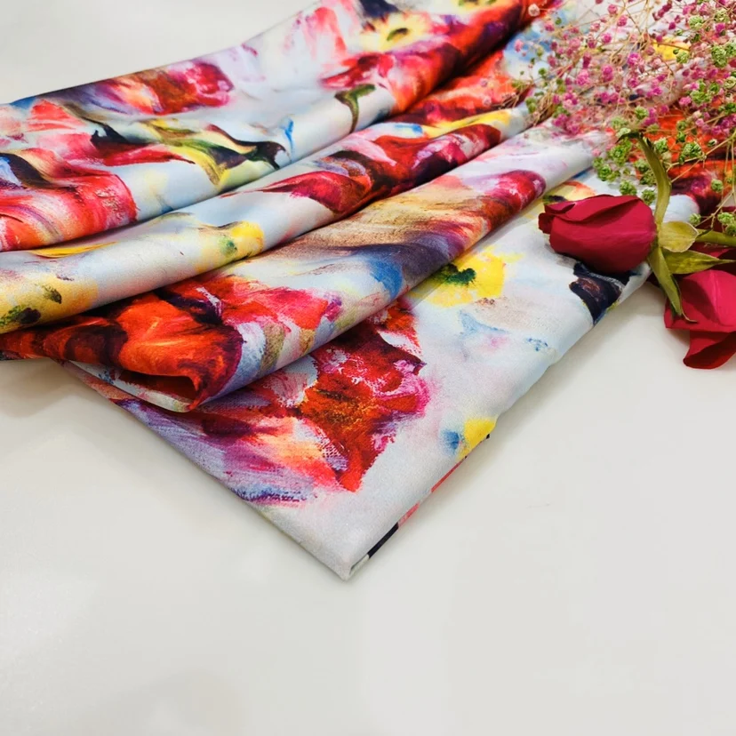 Wholesale Fabrics Suppliers Custom Print Fabric Poly Silk Satin Chiffon Fabric For Dress