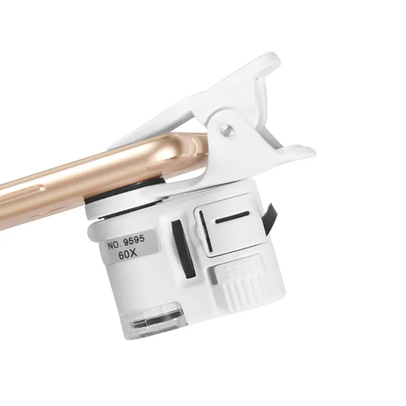 60X Mini Mobile Phone Clip Pocket Microscope With Led UV Light