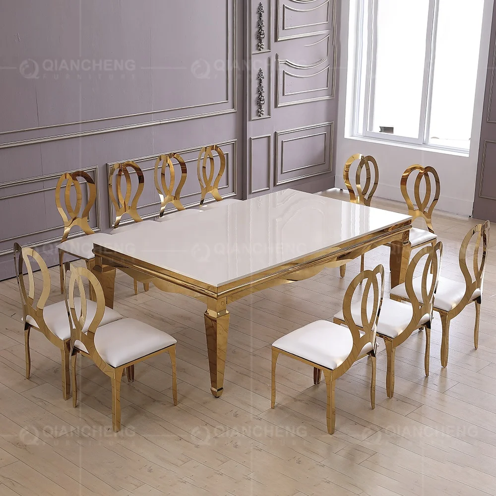 Wedding table modern event party rose golden metal legs MDF wooden table design center pieces white glass wedding table