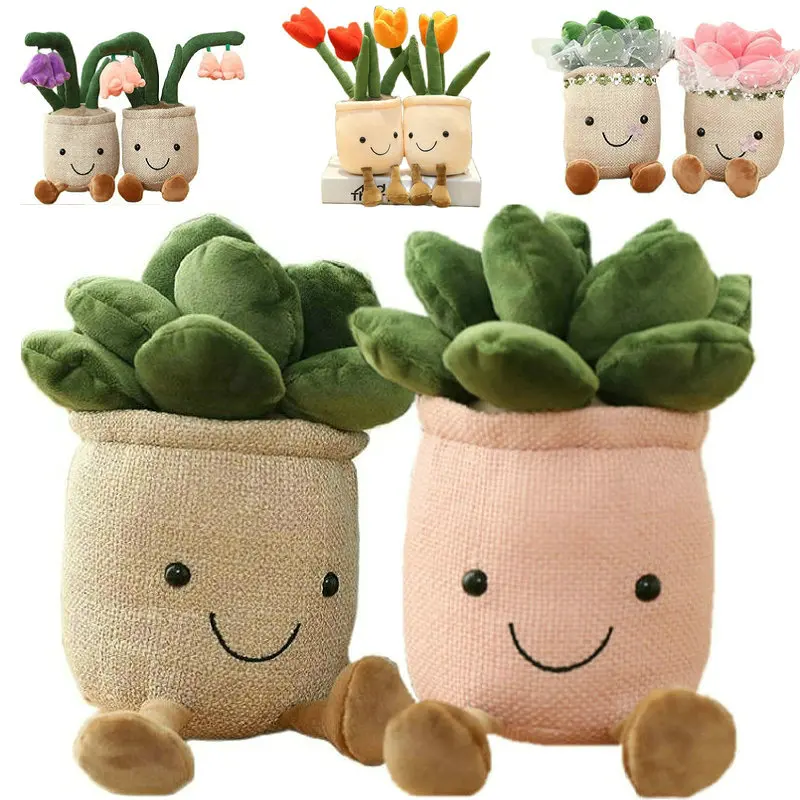 Wholesale Stuffed Soft Cute Lovely Cartoon Gift Decoration Plush Succulents Potted Plant Hand Bouquets Cactus Toy Doll Pillow