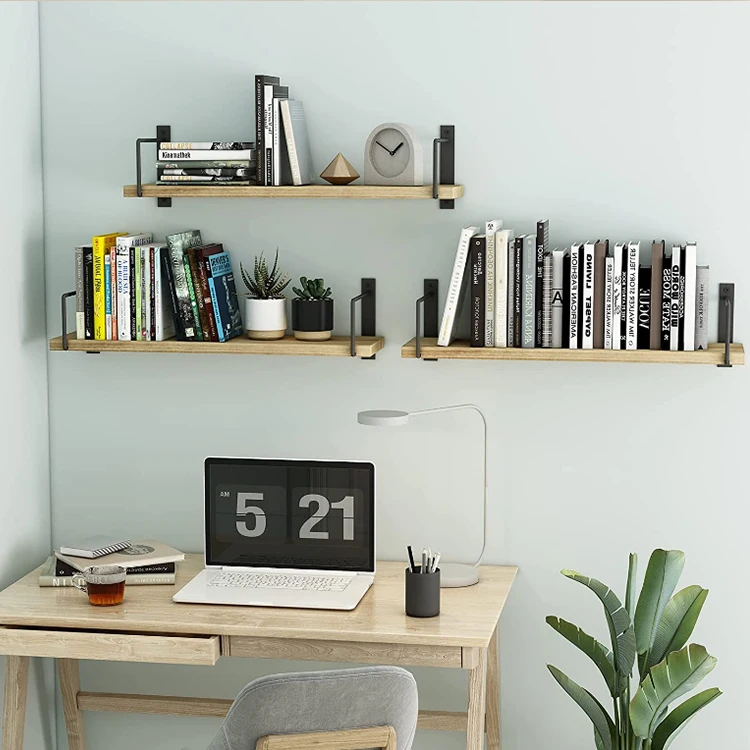Wooden metal Floating Shelves Bathroom Storage Decorative Wall Shelf