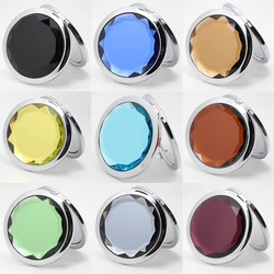 Metal Compact Mirror Wholesale Custom Jewelled Round Shape Double Sided Metal Crystal Folding Cosmetic Compact Pocket Mirror