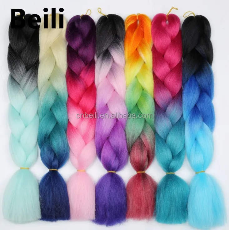 Blue Soft and Silky Ombre Two Tone Jumbo  High Temperature Fiber Box Braiding Hair