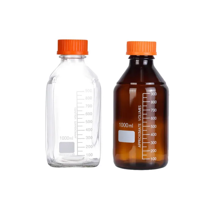 1000ML Wide Mouth Graduated Round Reagent Storage Lab Glass Bottle with GL80 Blue Polypropylene Screw Cap
