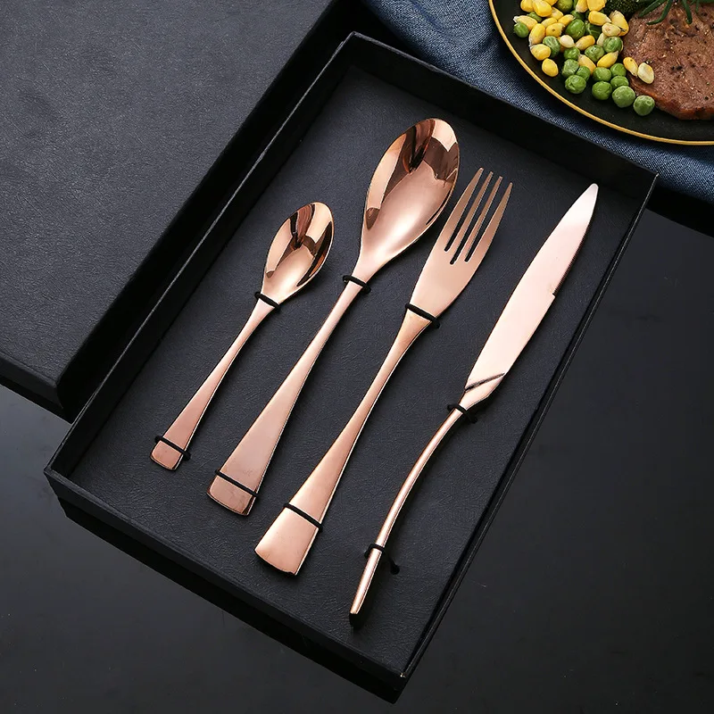 Wholesale Stainless Steel Knife Spoon Teaspoon Fork Flatware Set Shiny Gold Cutlery Set For Wedding