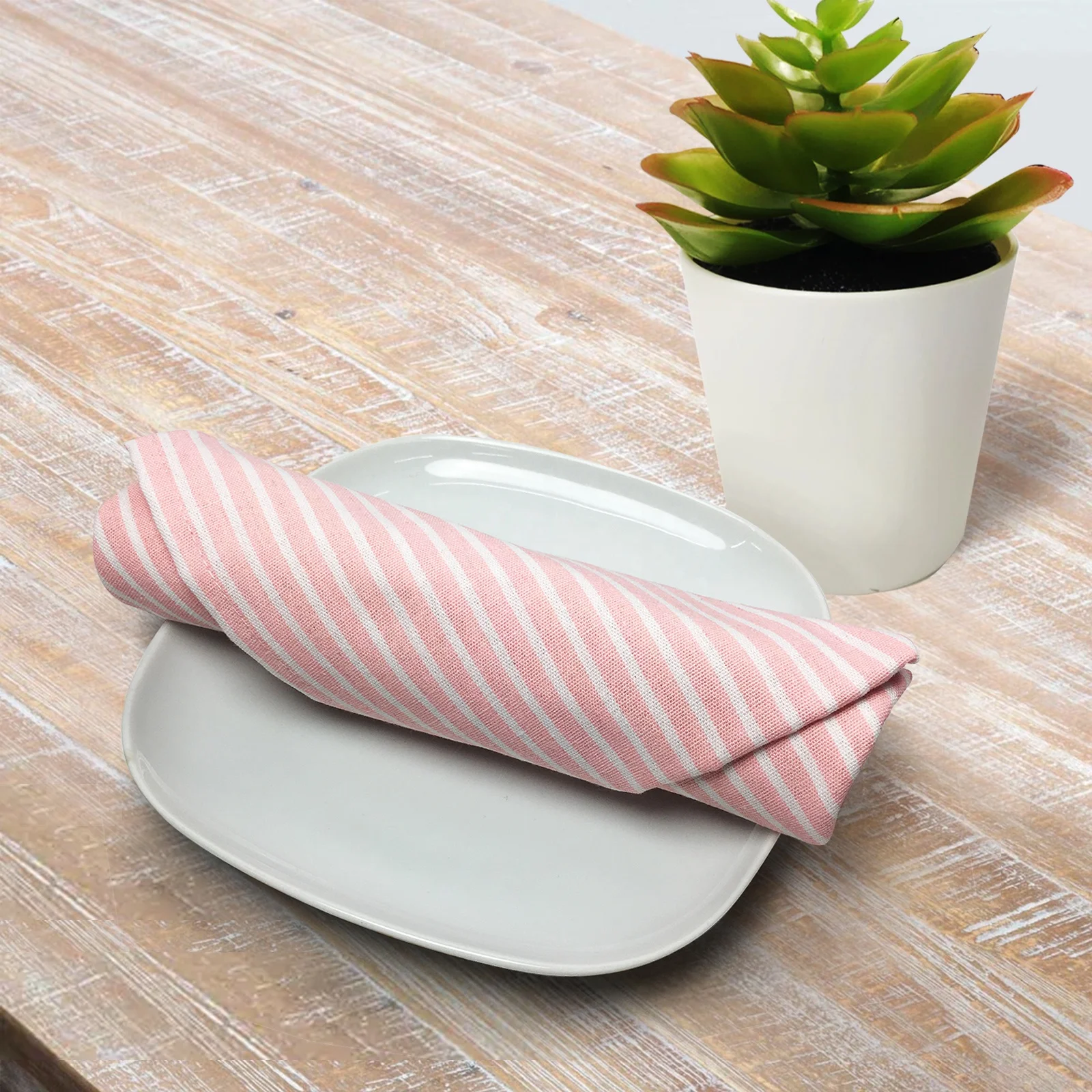 China Supplier Modern Design 100% Soft Cotton Pink Striped Woven Napkin