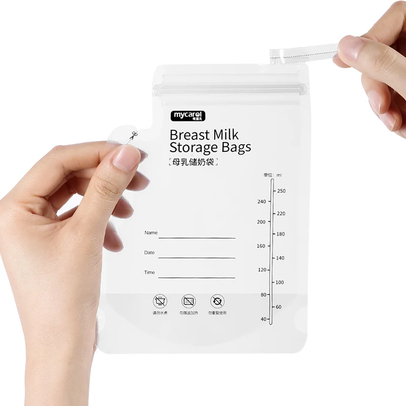 Pre-sterilized large capacity 250ml self-standing safety and portable breastfeeding milk storage bag