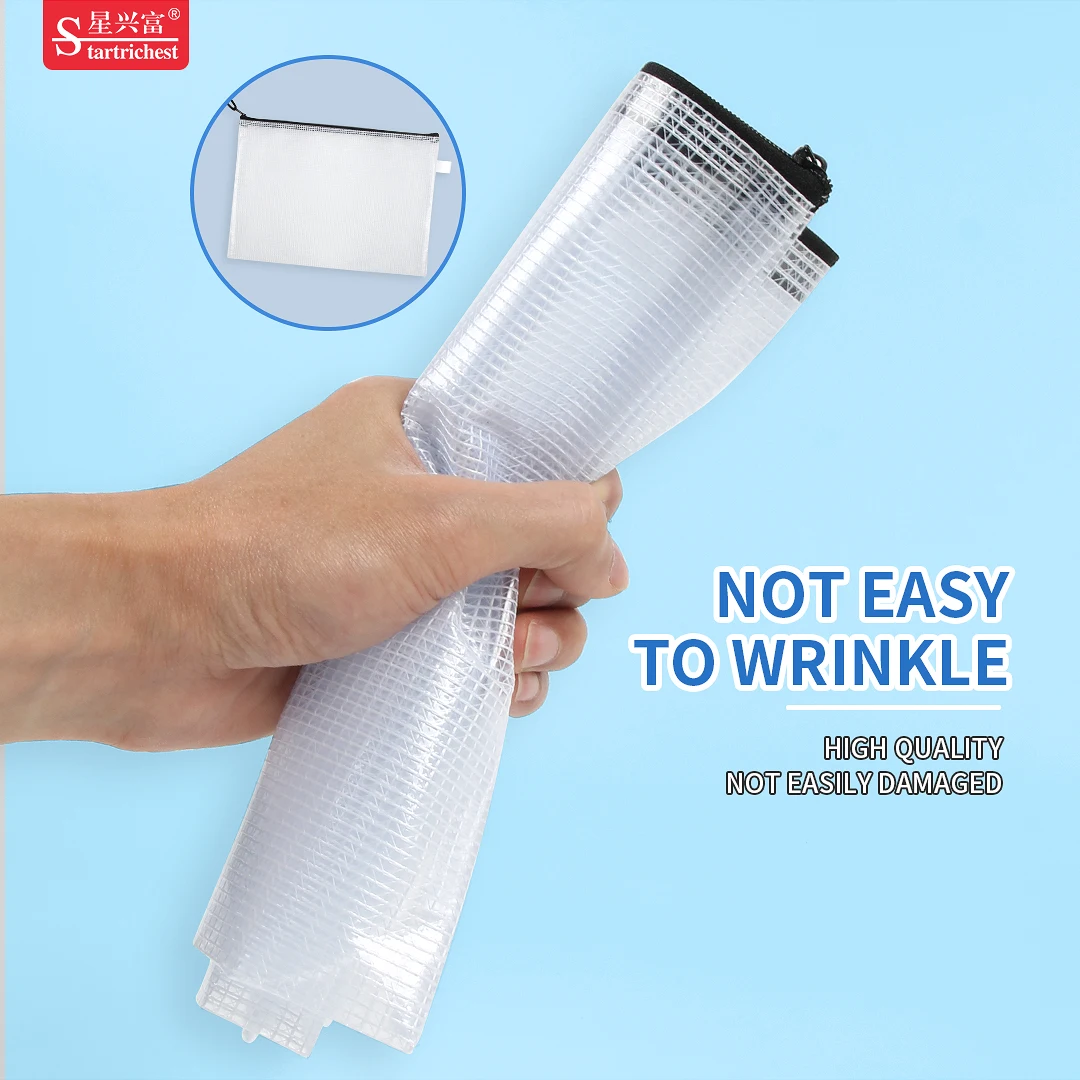 Custom Logo 12.5*10.5cm Folders Mesh Zipper Bags File Document B8 Size Plastic Zip Pouch for Bus Card ID Card Credit Card Holder