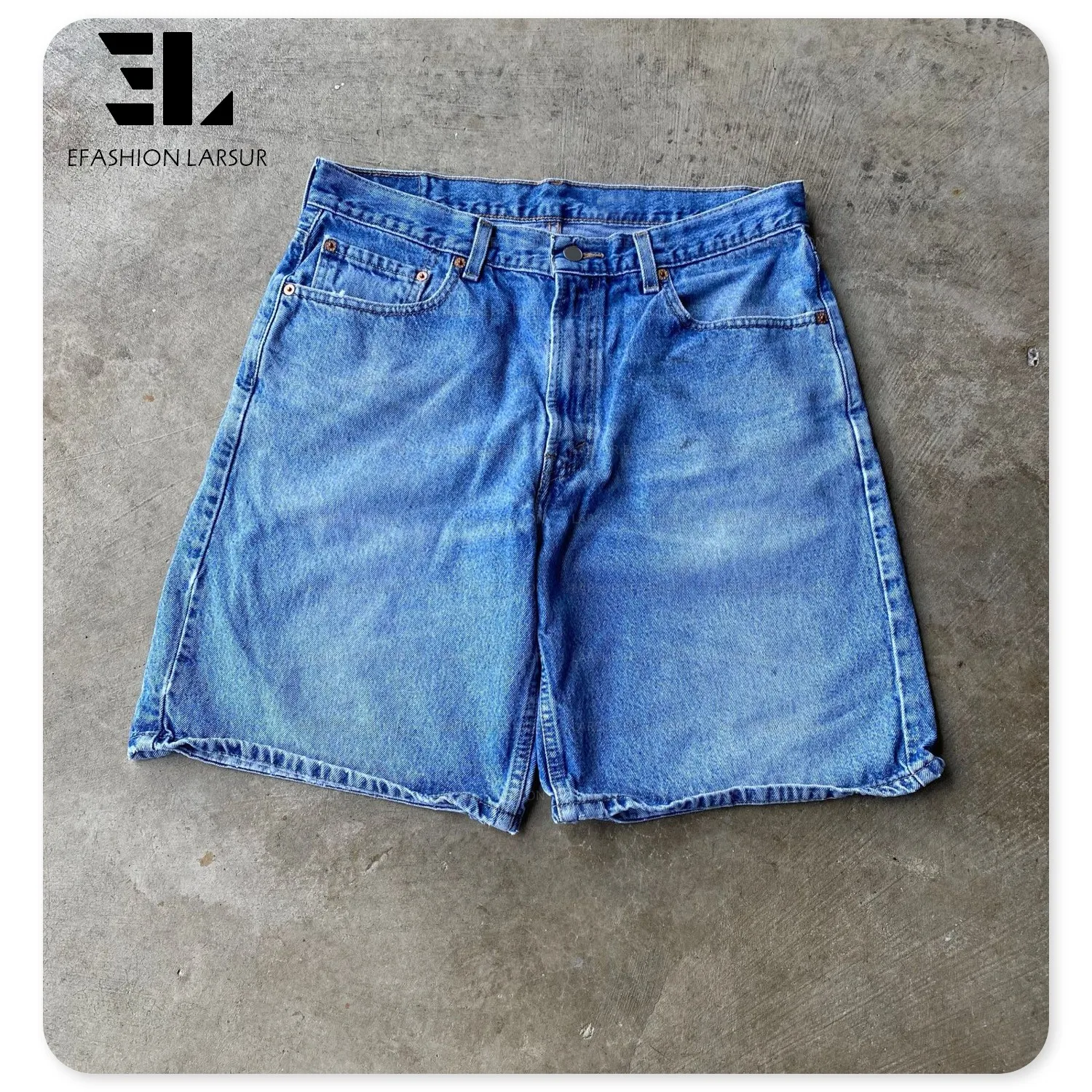 LARSUR Custom Factory SS25 Distress Vintage Wash Baggy Denim Shorts Street Wear Loose Jeans Shorts Jorts for Men