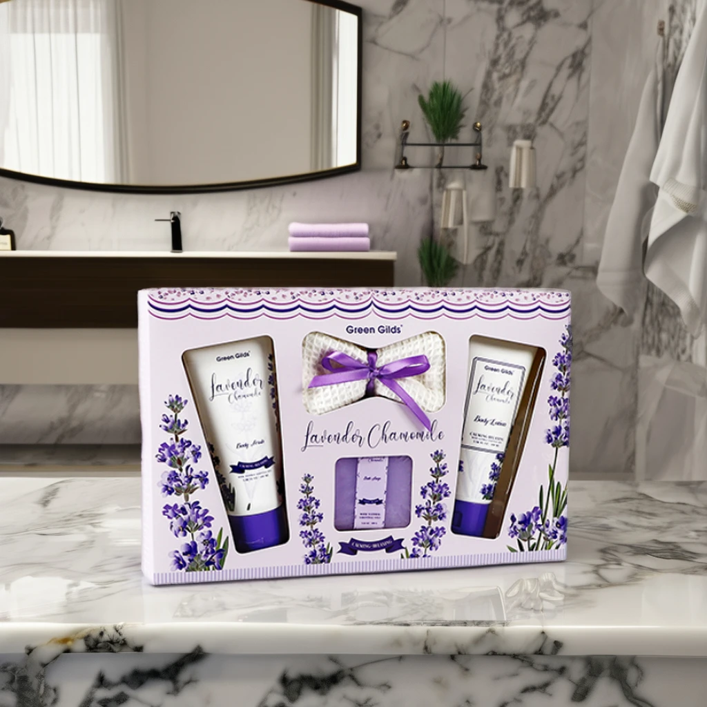 Global Wholesale Customizable Lavender series Organic Ingredient Glycerin Paper Box Bath Gift Set for Home Spa
