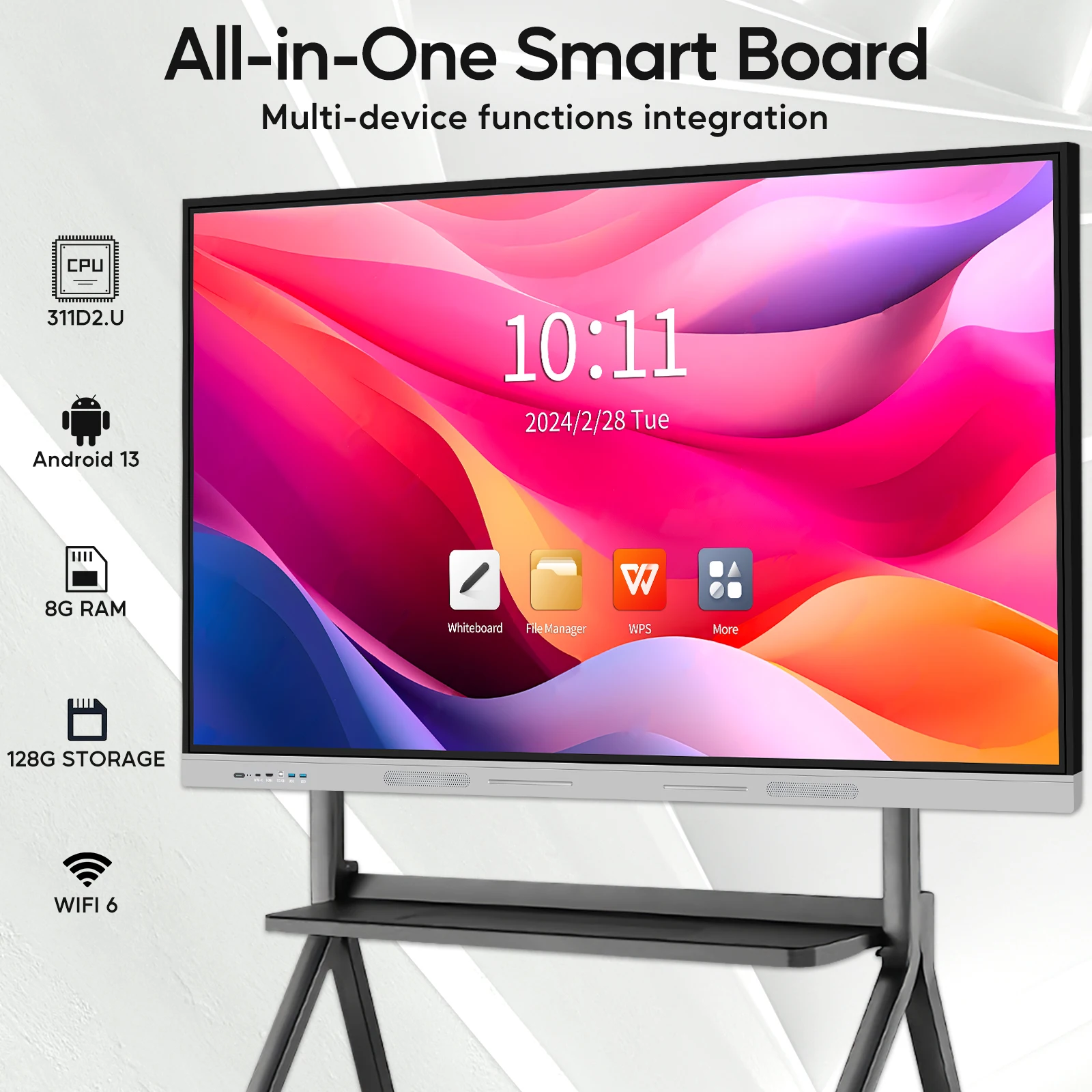 55 65 75 85 100 inch Capacitive Touch Interactive Smart Board with Dual System and Wireless Screen Projection Teaching