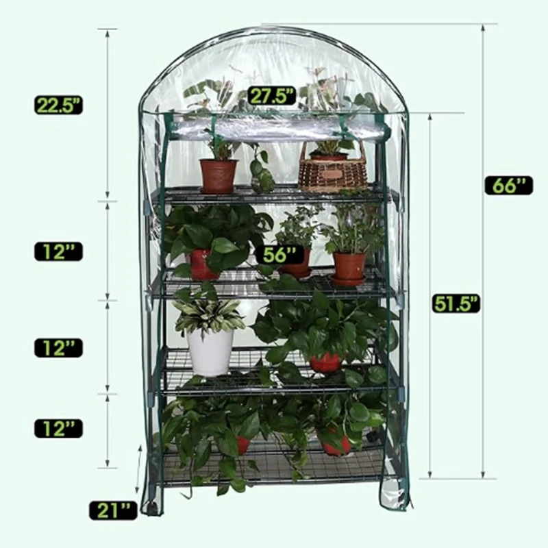 Sturdy Portable Metal Shelves Gardening Green House Indoor Outdoor 4 Tier Mini Greenhouse for Plants Flowers