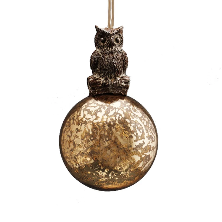 Decorative Christmas Glass Ball with Resin Animals Ornament