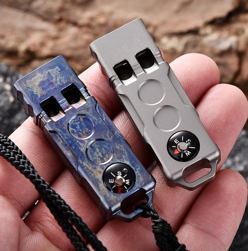 Survival Lifesaving titanium alloy EDC whistle with Compass