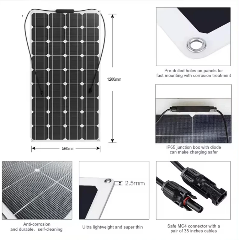 2024 New Products Sunman Flexible Solar Light Weight 430W 500W 520W Adhesive Thin Film Flexible Solar Panel