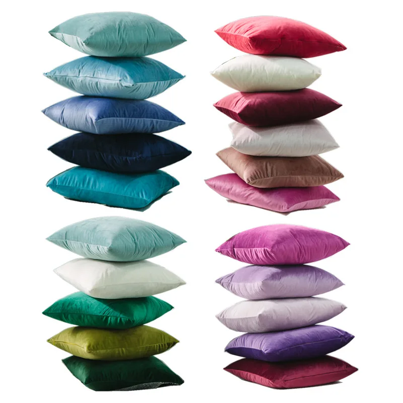New Velvet Cushions Pillow Wholesale  Pure Color Velvet Cushion Cover for Sofa Home Decor Throw Pillow Cover 18 x 18 Inch