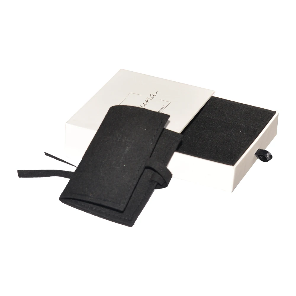 Customized Luxury Gold Foil Printing Black Paper Cardboard Sliding Drawer Small Bangle Bracelet Gift Jewelry Box With Pouch Bag
