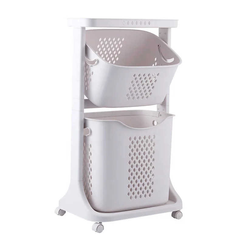 Multi-layer Rotating Storage Holders & Racks Bathroom Movable Trolleys Storage Rack Laundry Basket With Wheels
