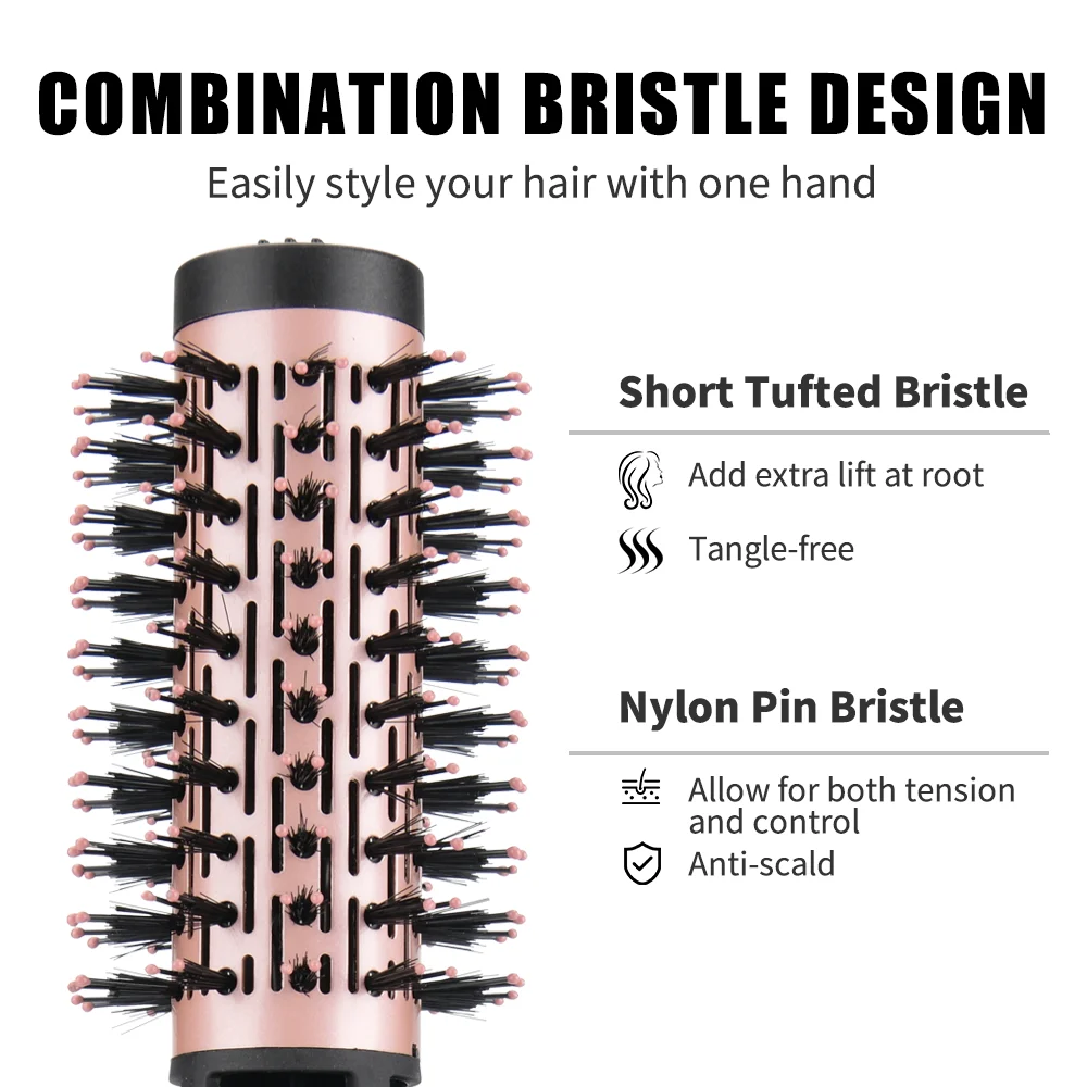 Pritech Auto Rotating Hair Dryer Brush Dual Voltage Hot Air Brush with left/right rotating