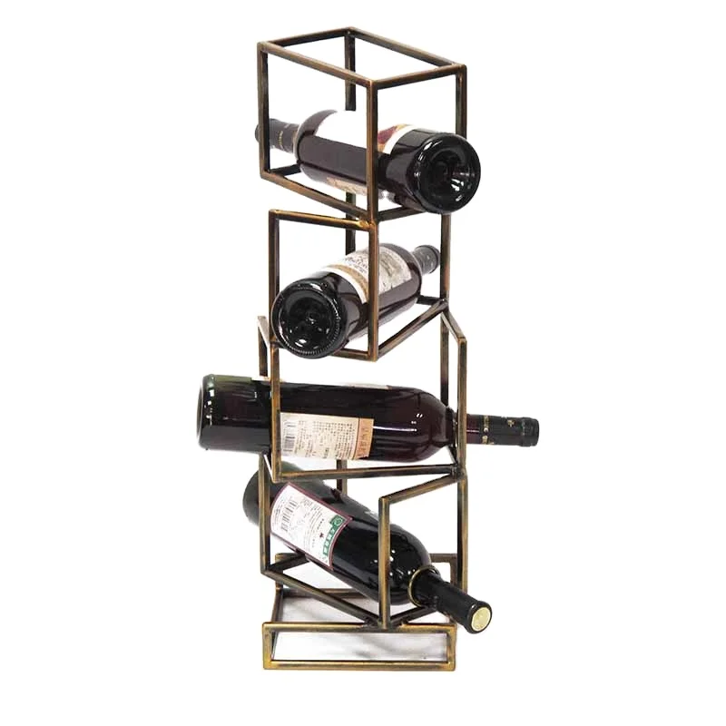 2022 Popular Hot Selling Vintage Decorative Square Shape Metal Decoration Wine Bottle Holder Geometric Wine Rack