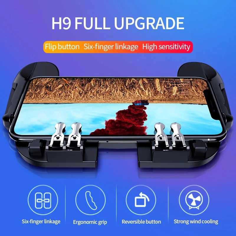 H9 Six Finger Game Controller Gamepad Trigger Shooting Free Fire Cooling Fan Gamepad Joystick for IOS Android PUBG Mobile Phone