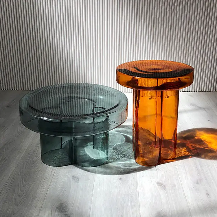 WSJ3150 Coffee Table Luxury Home Furniture Rustic Antique Round Table Italian modern design light luxury amber petrol side table