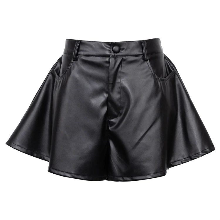 High Quality Fashion Loose White Women PU Leather Girls Shorts Casual Streetwear Pockets Ladies Shorts