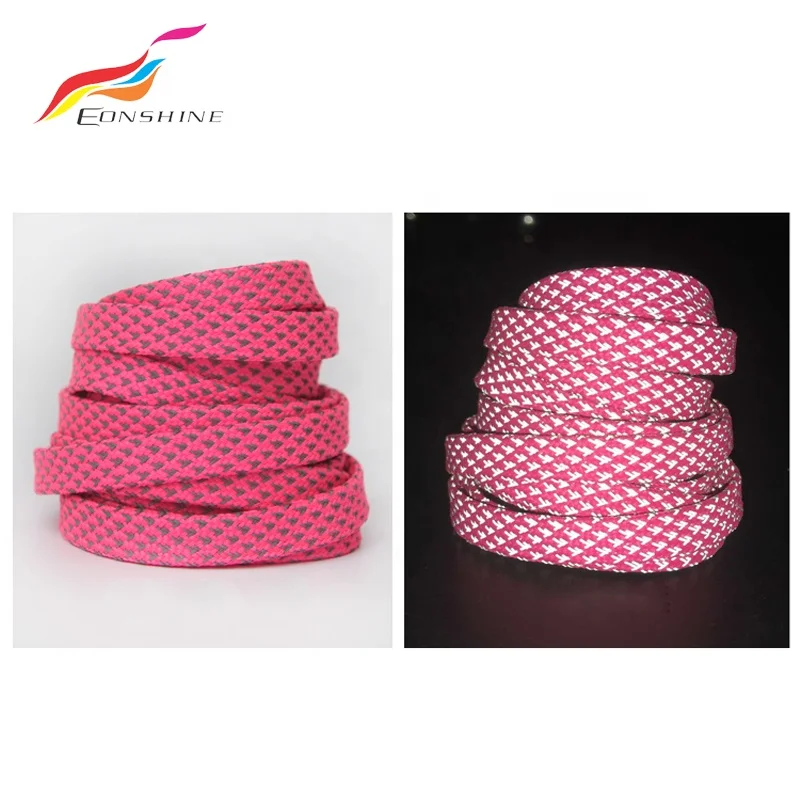 Customized New Pattern Athletic Safety Flat Reflective Polyester Shoelace Shoe Strings for Runner
