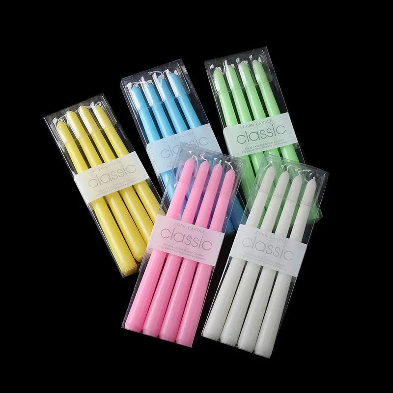 European taper candles,smokeless and tasteless long ,romantic wedding western food 4 candles with cones