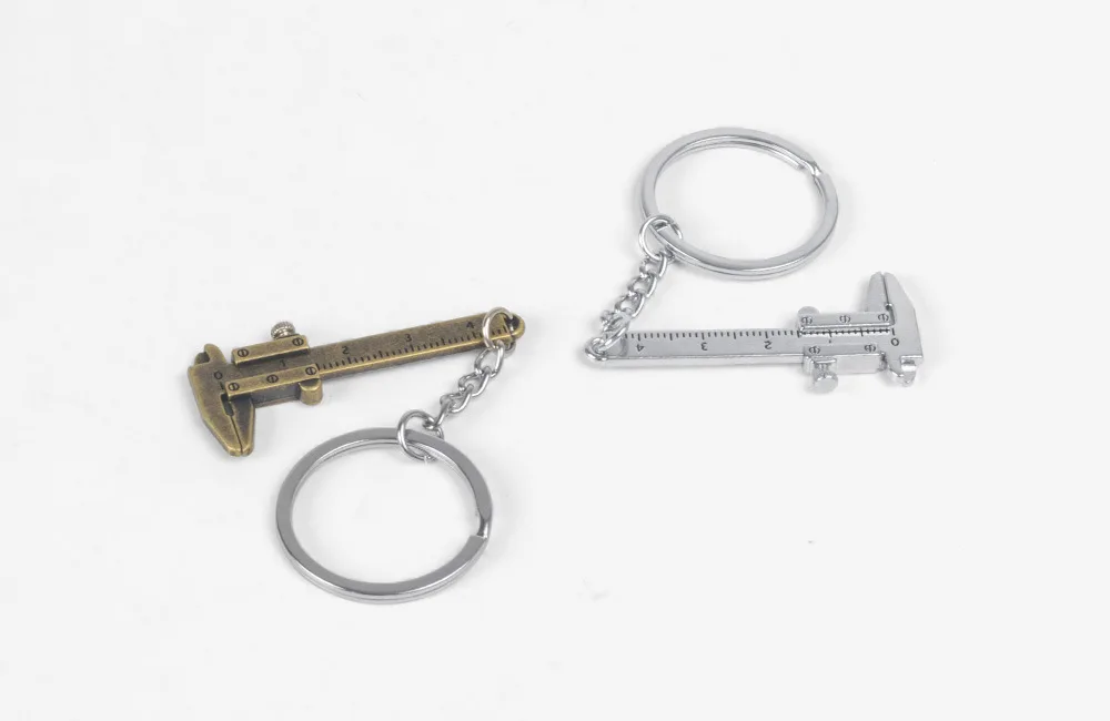 Metal convenient measuring tool key chain customized printed laser logo Zinc alloy silver bronze mini vernier calipers keychain