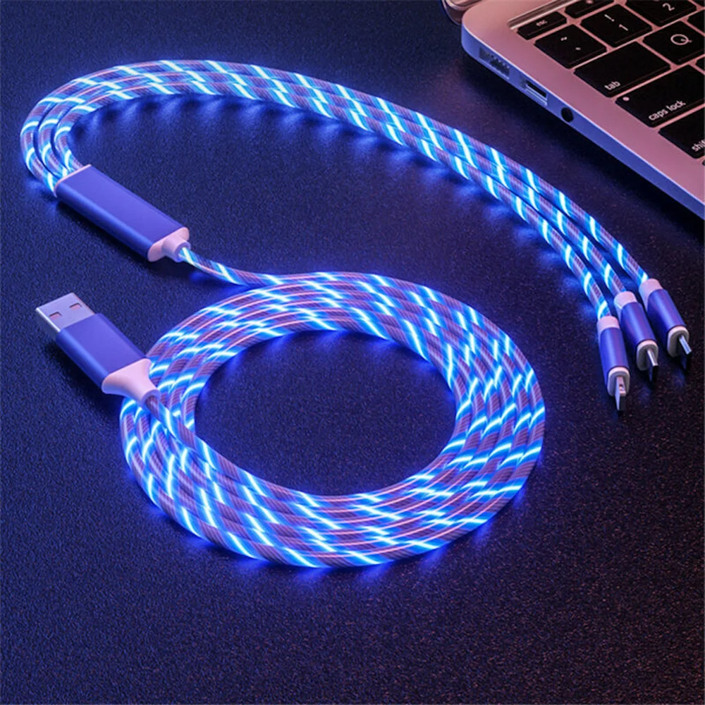 3 in 1 LED Flowing Light Up Charger Cable USB Cord for iPhone Android Type C