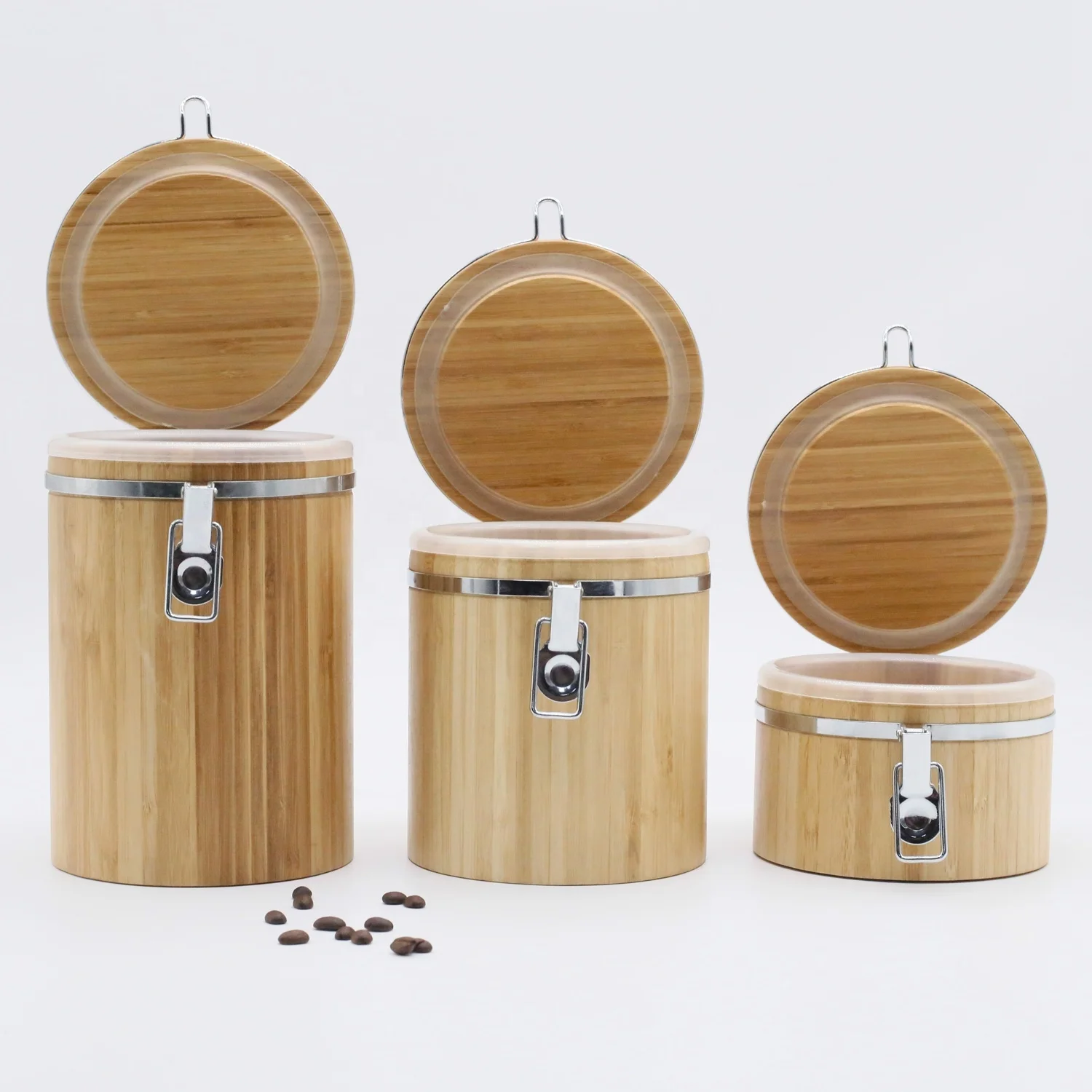 Bamboo Coffee Canister Food Storage Canister with Lid - Large For Kitchen with Coffee Tea Sugar Candy Cereal