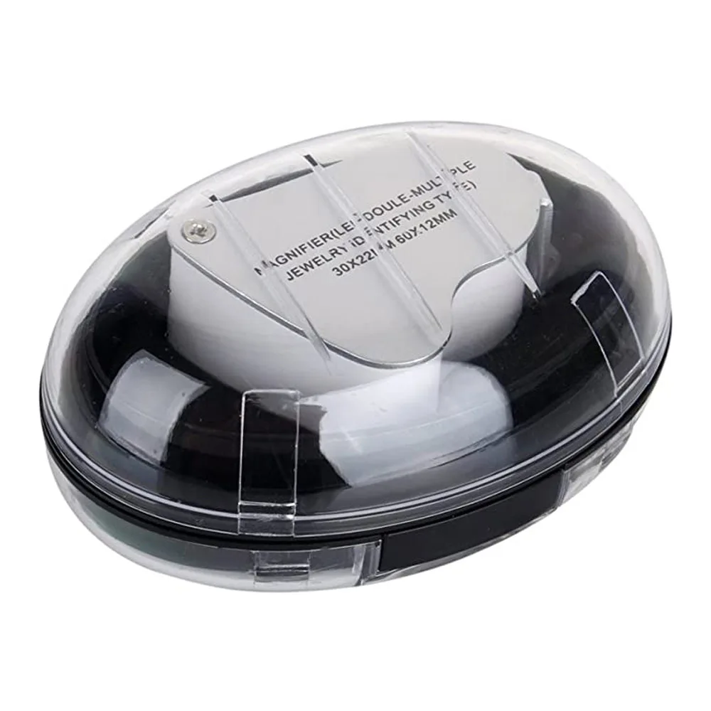 30X 60X Foldable Mini Double Jewelry Magnifying Glass LED Light Jewlery Magnifier Loupes for Gems Coins Stamps Observation