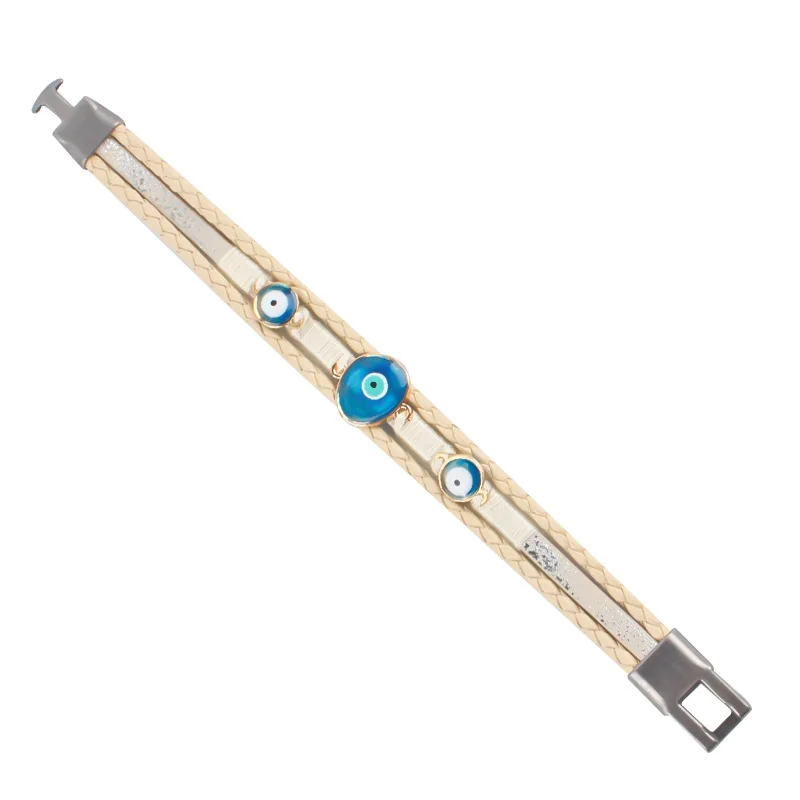 Attractive Design Multiple Layers Hand-braided Eye Leather Woven Bracelet with High Popularity