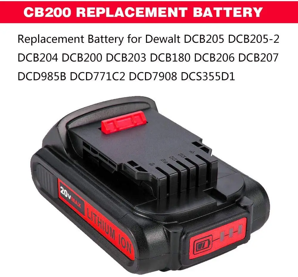3000mAh 20V DCB201 Lithium-ion Battery Compatible with Dewalt Battery DCB200 DCB205 DCB204 DCB203