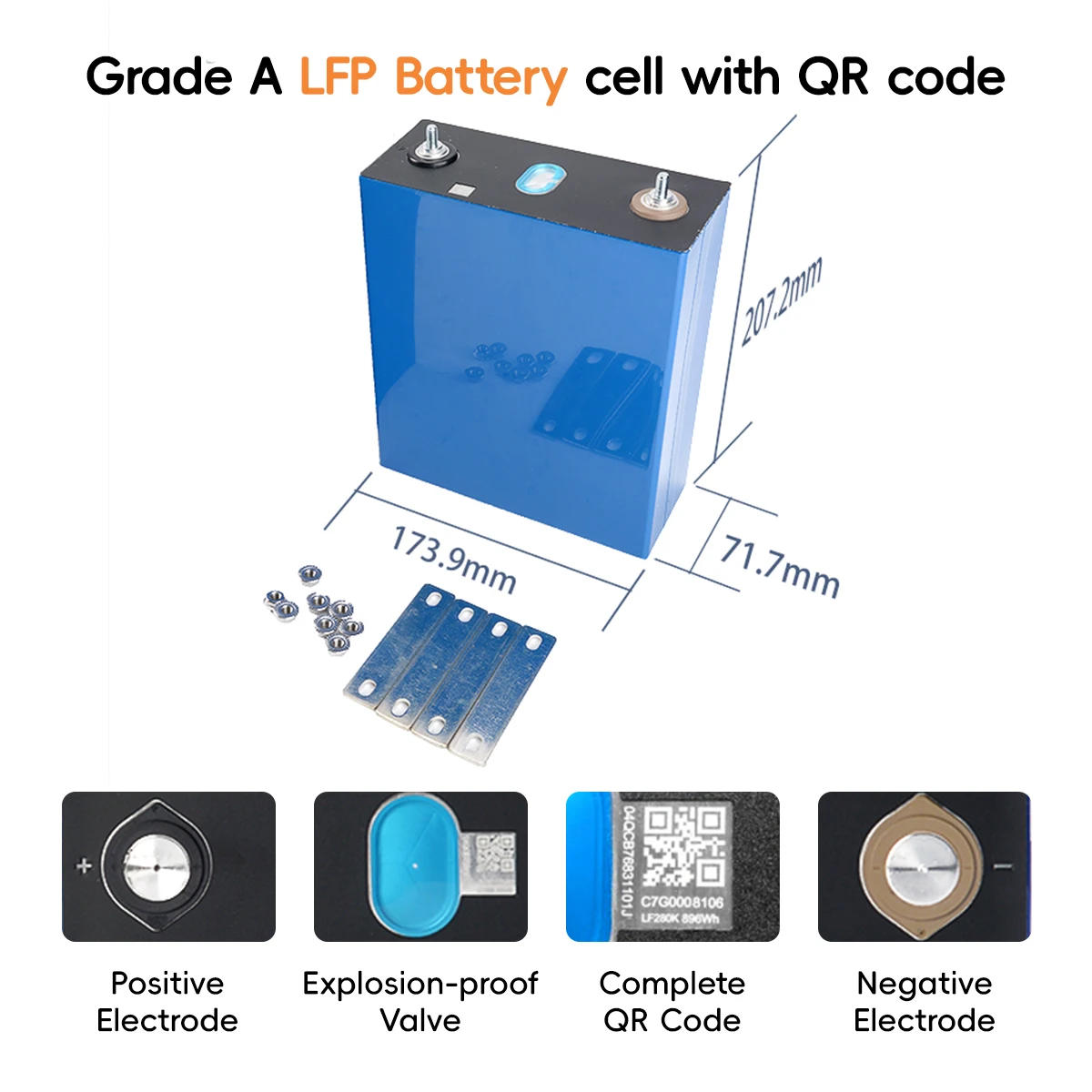 Grade A Lifepo4 280Ah 8000cycle Lifepo4 EV LF280K 150Ah100ah lifepo4 Lithium Cells 3.2V 12V 24V 48V Grid Solar Energy Battery