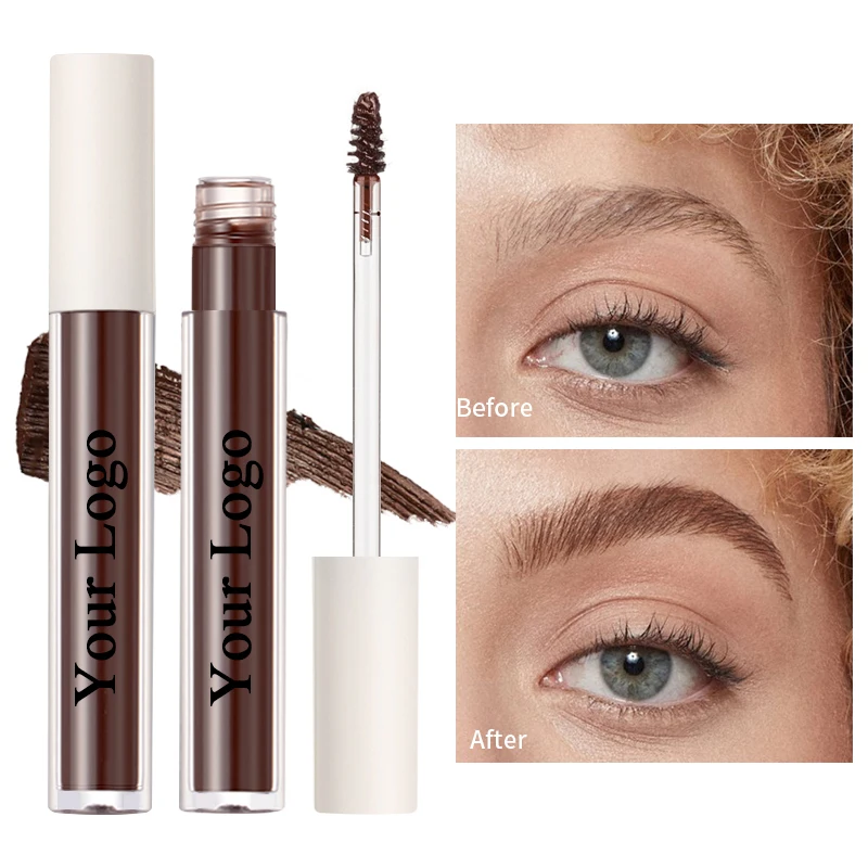 Private Label Customize 5 Colors Eyes Brows Makeup White Packaging Eyelash Mascara Waterproof Vegan Fiber Tinted Eyebrow Gel