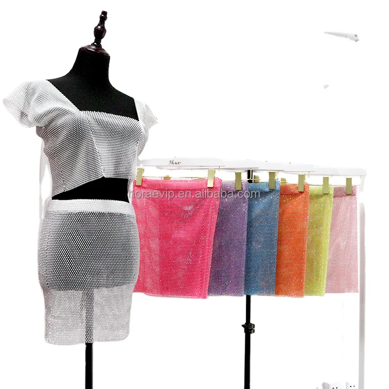 D04 Feather Rhinestone Mesh Mini Skirt  Women Outfits Hollow Out Crystal Sexy Party Dresses