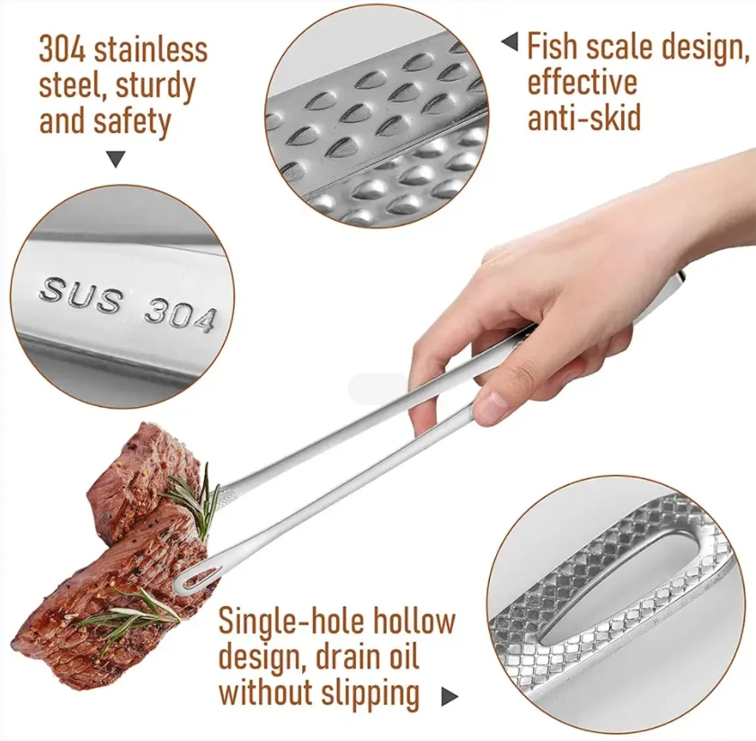 Custom Logo BBQ Tongs Stainless Steel Food Clip Korean Steak Clip Barbecue Tools Bbq Accessories