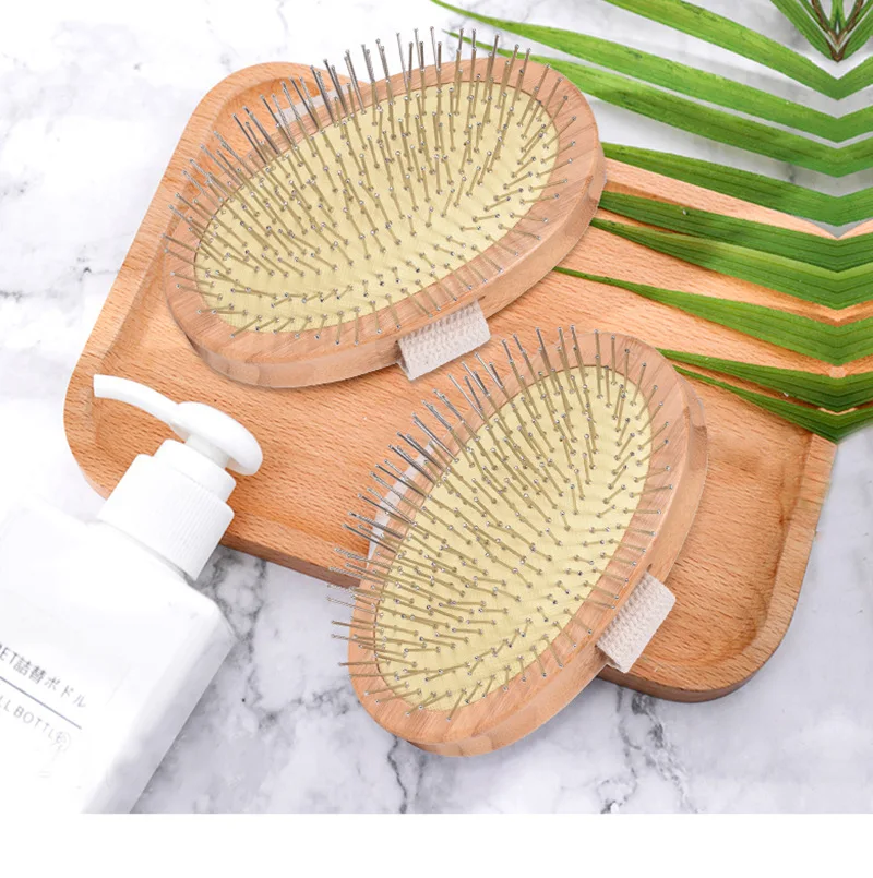 New Design Bamboo Handle Comb Steel Needle Teeth Smooth Massager Tools Airbag Detangling Hair Brush