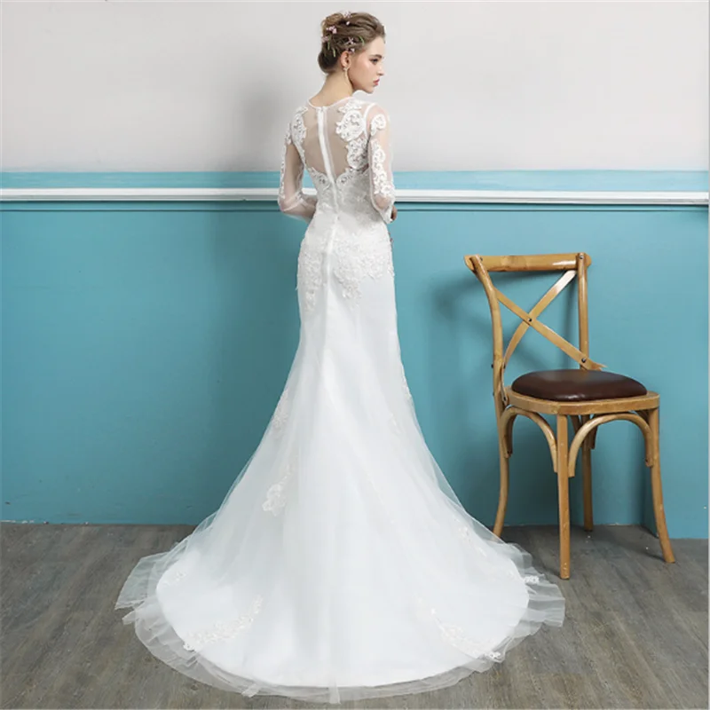 2020 vestidos de novia illusion long sleeves elegant princess mermaid long train bridal gown wedding dress