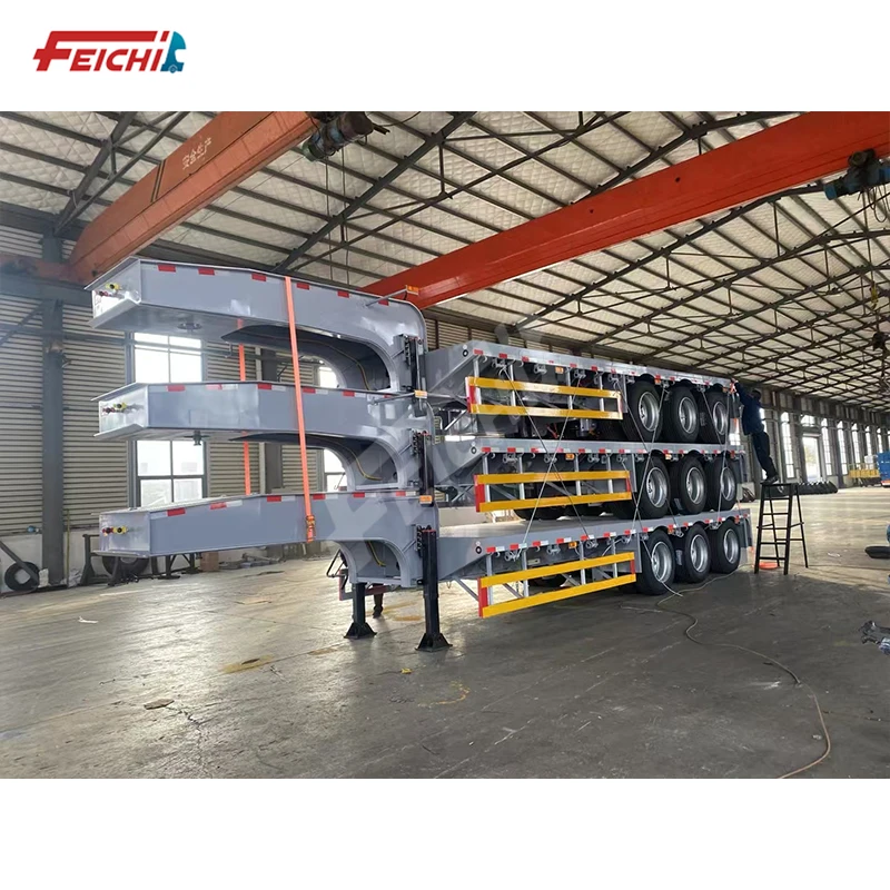 Feichi brand high quality 3 axles 11 meters lowbed SEMI-TRAILER TRANSPORT 50 TONS low flat semi trailer for sale